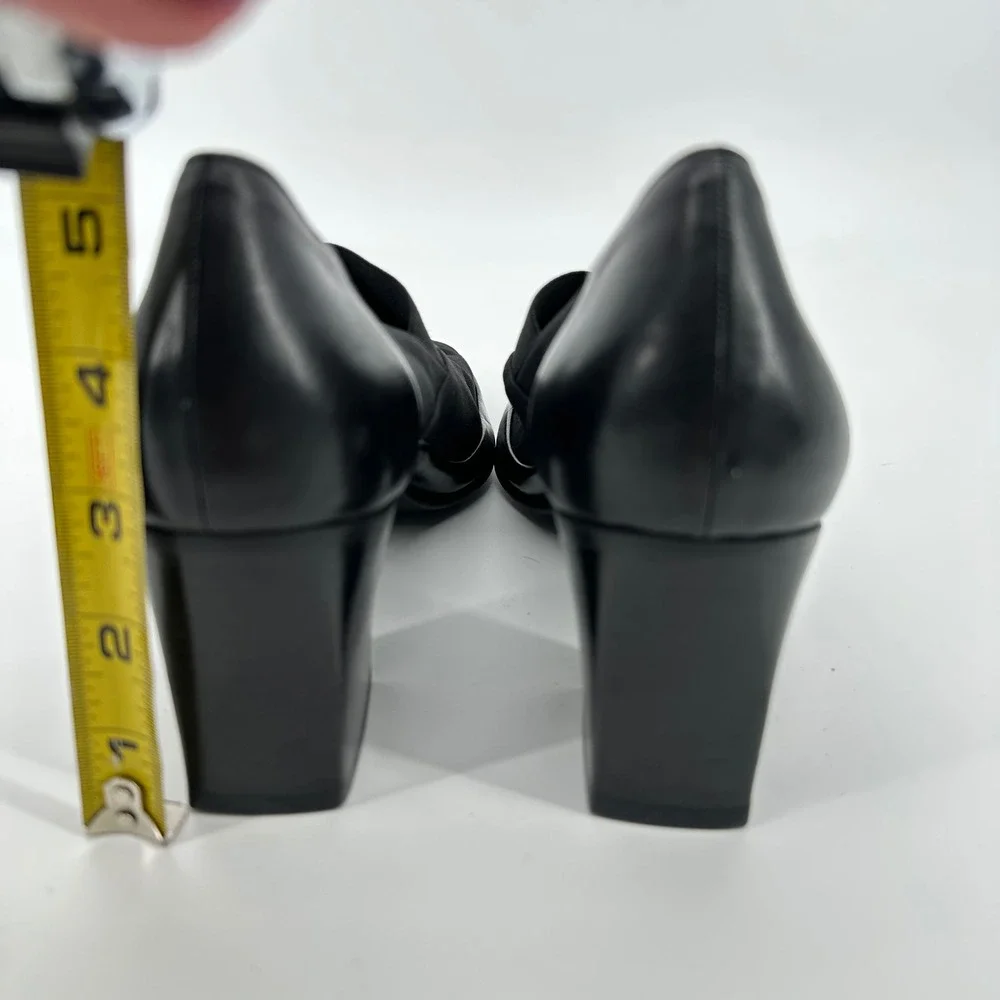 Ranoni Italian Black Leather Block‎ Heel Square Toe Pumps Shoes 11 AAAA Women